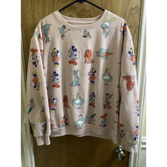 Disney 100 Womens SWEATSHIRT, XL 15-17, Pink, Donald Duck, Dumbo, Peter Pan - Picture 1 of 12